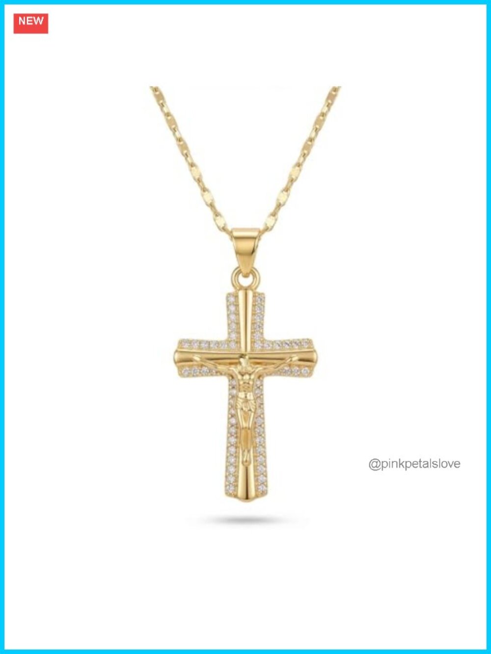 14K Gold Plated Cross Necklace Cubic Zirconia Pendant Christian Gift